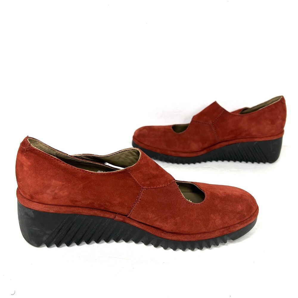 Fly London Lyka Wedge Mary Jane Loafer In Red Silky Suede Size 38 View 6